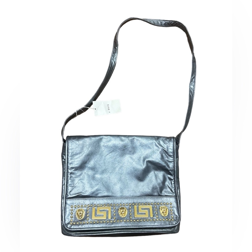 VTG Park Avenue Genuine Leather metallic gray gold Lions bag. Deadstock
